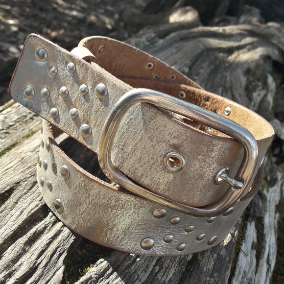 Studded leather Boho Belt Bohemian Embellished Metal Grommets Rivets Studs Beltl main image 10